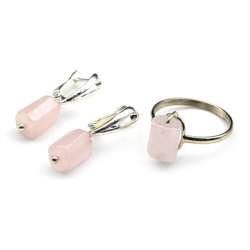 Комплект бижутерии: кольцо, серьги, кварц, размер кольца 18, розовый