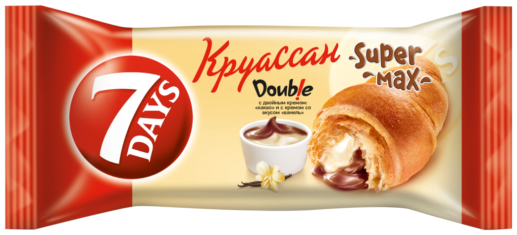 Круассан 7DAYS Super Max Double с двойным кремом какао и ваниль, 110г