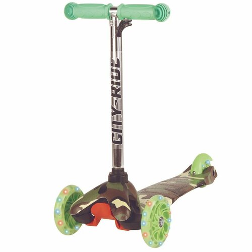 Самокат детский City-Ride 3-х колесный, колеса PU, диаметр колес 110/76, руль телескопический, поставляется без коробки, цвет зеленый