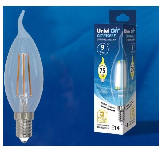 Светодиодная лампа Uniel LED-CW35-9W/4000K/E14/CL/DIM GLA01TR диммируемая