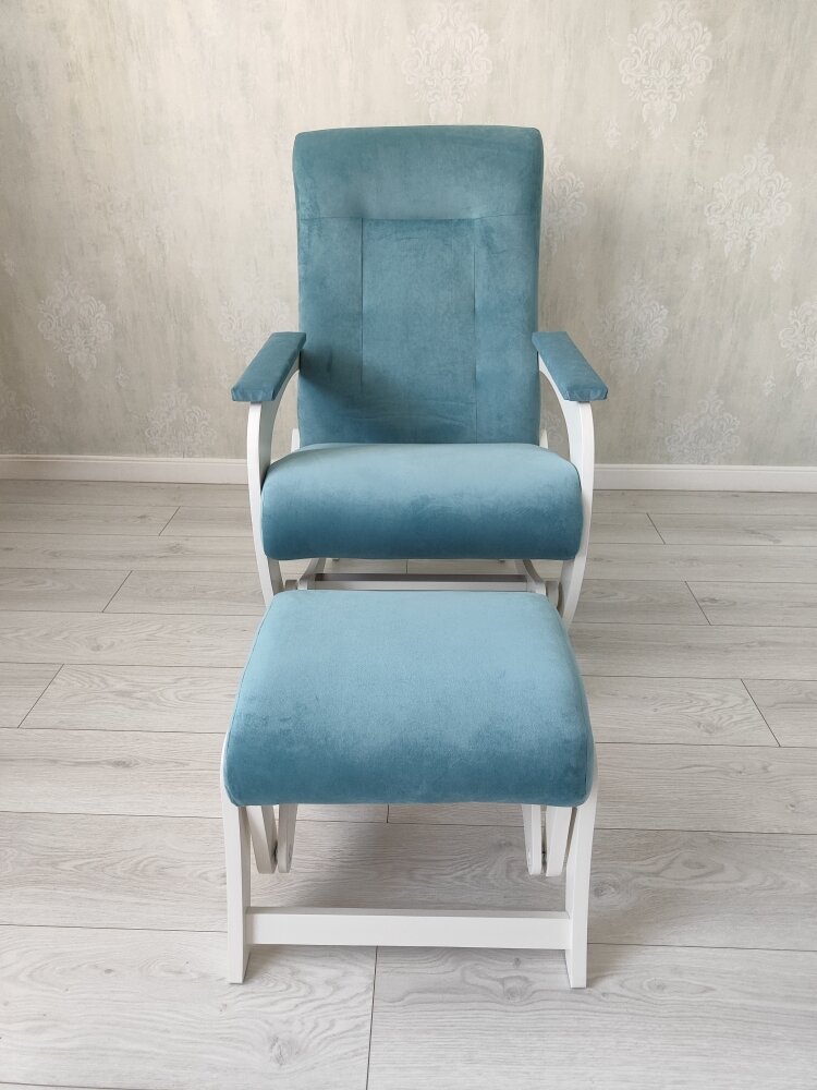 Кресло качалка с пуфом для ног комплект Гранд бирюза/молочный - фотография № 7