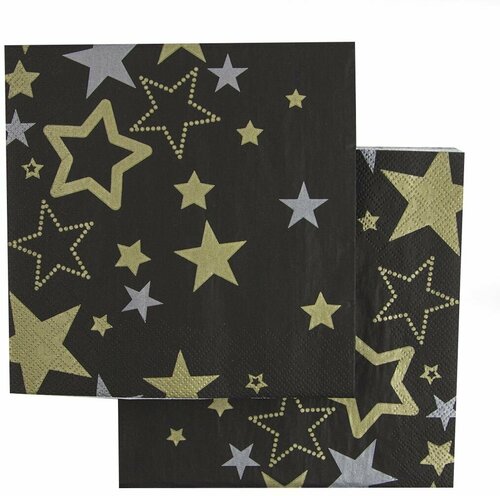 Салфетки бумажные, Сверкающие звезды, Черный, 33*33 см, 20 шт.