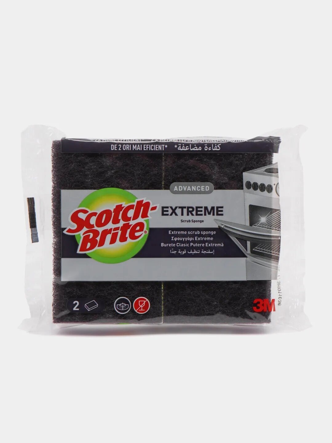 Губка Scotch-Brite для мытья посуды с абразивным слоем Жесткая поролоновая Extreme / В упаковкае 2 шт