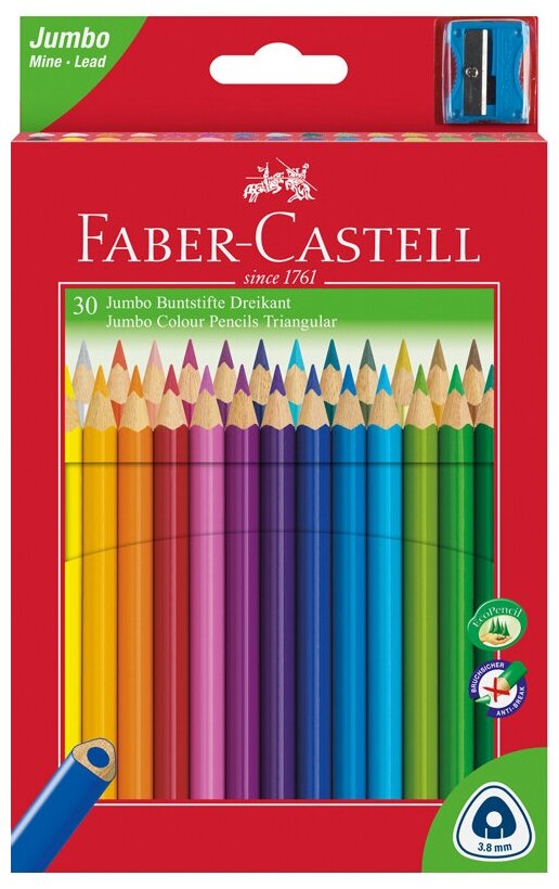 Faber-Castell Цветные карандаши Jumbo Triangular c точилкой 30 цветов (116530) красный