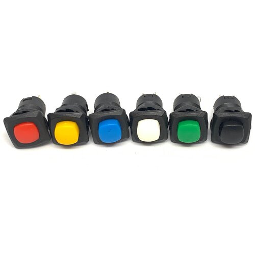 6 ШТ. Кнопка-выключатель квадратная ON-OFF с фиксатором , разные цвета