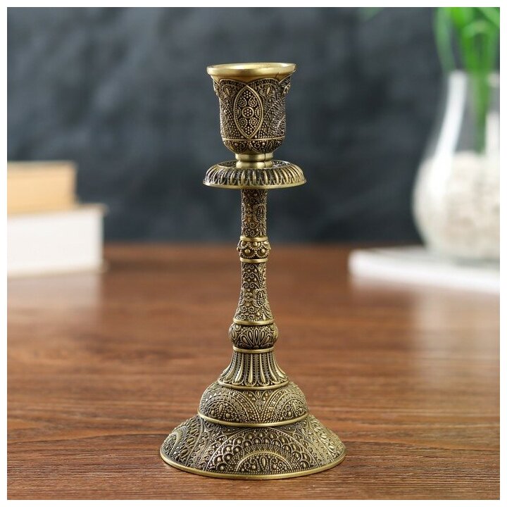 Подсвечник металл на 1 свечу "Раджа" бронза 16,5х8х8 см 4635001 - фотография № 1