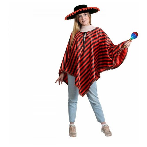 фото Мексиканское пончо, красно-черные полоски страна карнавалия