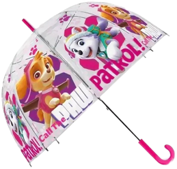 Зонт - трость прозрачный/ Детский зонтик от дождя GALAXY, полуавтомат, складной, арт. С-514, "Щенячий патруль", розовый