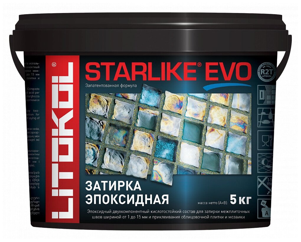 фото Эпоксидный состав для укладки и затирки мозаики LITOKOL Starlike Evo S.105 цвет Белый титанио 5 кг