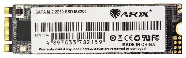 Внутренний SSD M.2 AFOX 250Gb MS200 Series /MS200-250GN/ Retail (SATA3.0, up to 550/460Mbs, 3D TLC, 200TBW, 22х80mm)