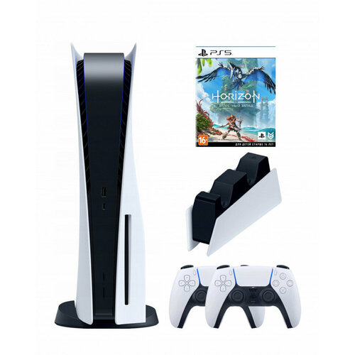 PS5 (ПС5) Игровая приставка Sony PlayStation 5 (3-ревизия)+2-й геймпад(белый)+зарядное+Игра Horizon, 825 ГБ