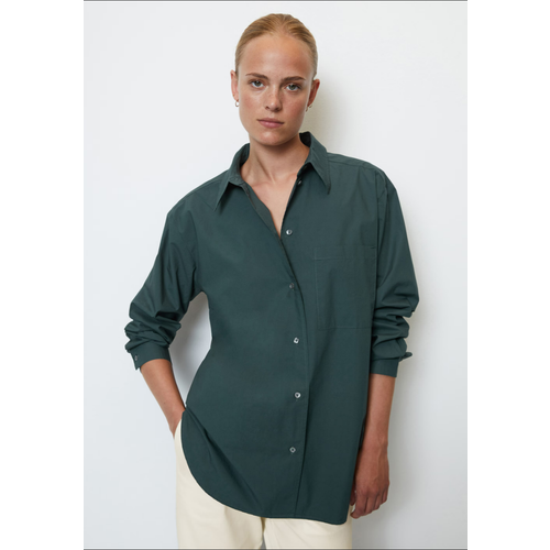 Блуза  Marc O'Polo, классический стиль, свободный силуэт, длинный рукав, однотонная, размер 42, зеленый