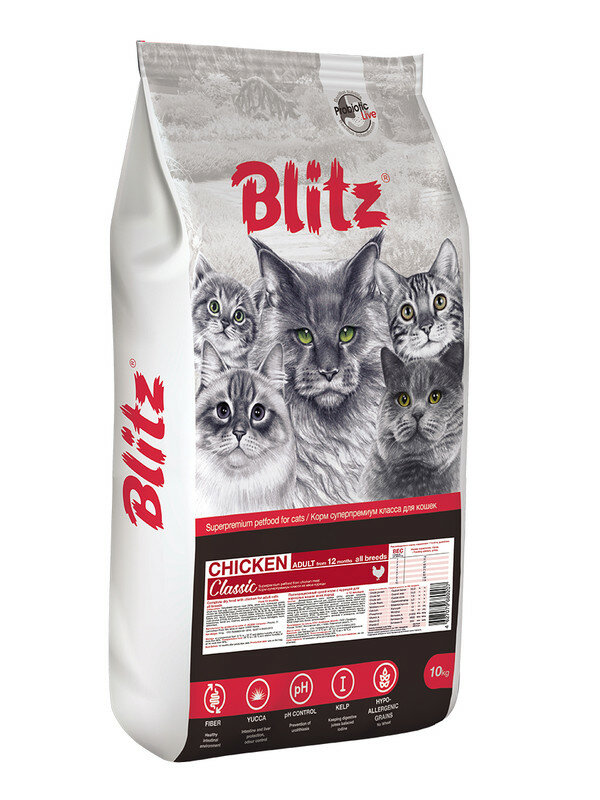 Сухой корм BLITZ ADULT CATS CHICKEN / для взрослых кошек с курицей/ 10кг