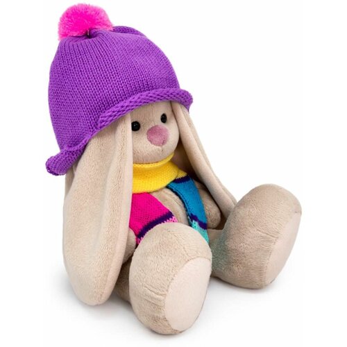 Мягкая игрушка Зайка Ми в шапке и полосатом шарфе , 18 см
