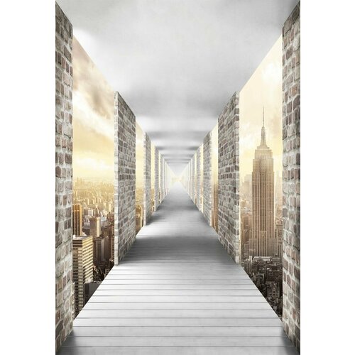 Моющиеся виниловые фотообои Коридор с фото городов 3D, 200х290 см