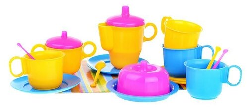 Набор посуды Пластмастер Чаепитие 22016 желтый/синий/розовый