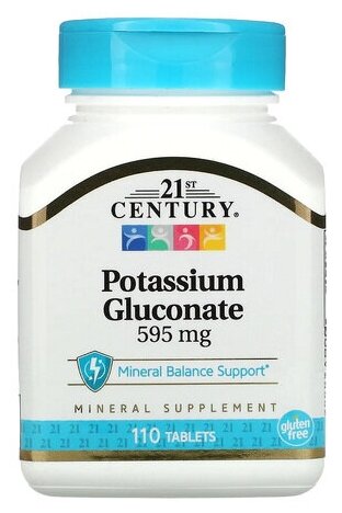 21 CENTURY Potassium Gluconate Глюконат калия 595 мг 110 таблеток