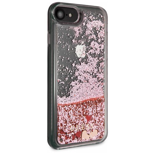 фото Чехол guess для iphone 7/8/se2 liquid glitter floating hearts hard pink