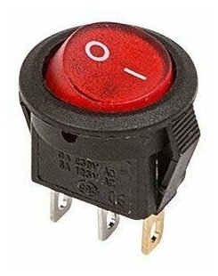 Выключатель клавишный круглый 250А 3А (3с) ON-OFF красн. с подсветкой Micro (RWB-106 SC-214) REXANT 36-2530 - фотография № 1