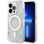 Чехол Guess Marble Hard для iPhone 13 Pro Max, белый/золотой (MagSafe) - изображение