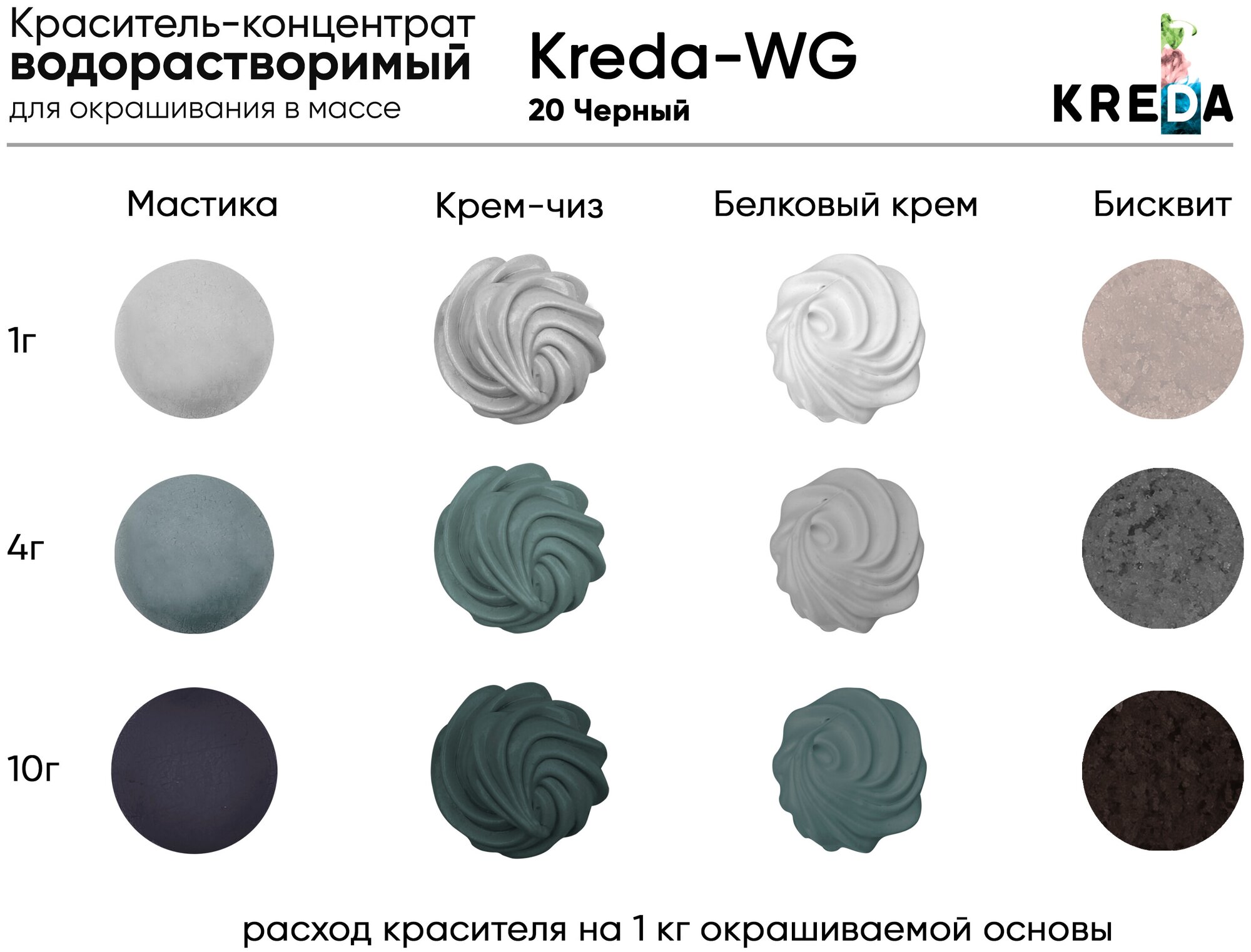 Краситель пищевой KREDA-WG черный 20 гелевый, 100г