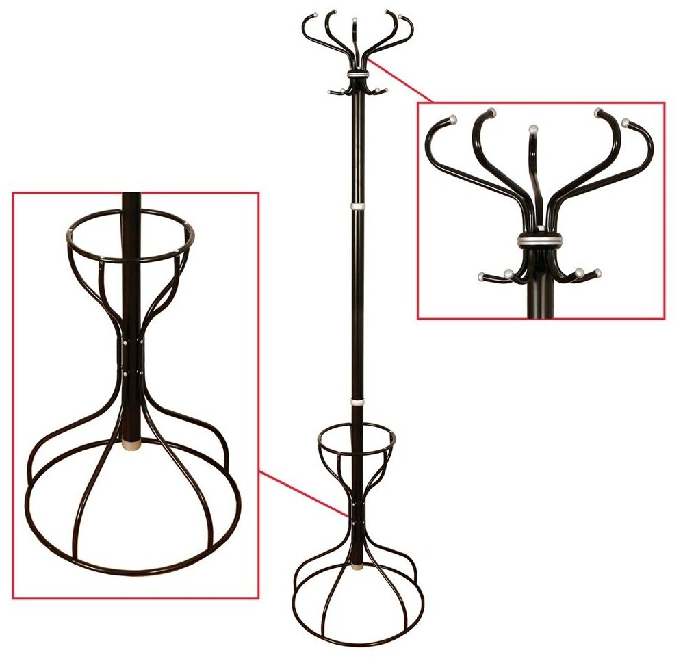 Вешалка - стойка Ажур - , 1,9 м, основание 46 см, 5 крючков+место для зонтов, металл, черная