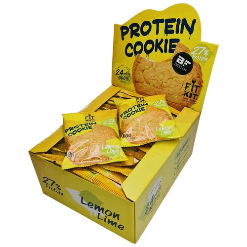 Fit Kit, Protein Cookie, упаковка 24шт по 40г (лимон-лайм)