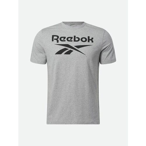 футболка для фитнеса reebok burnout t shirt силуэт прямой размер l синий Футболка Reebok Identity Stacked Logo T-Shirt, размер M, серый