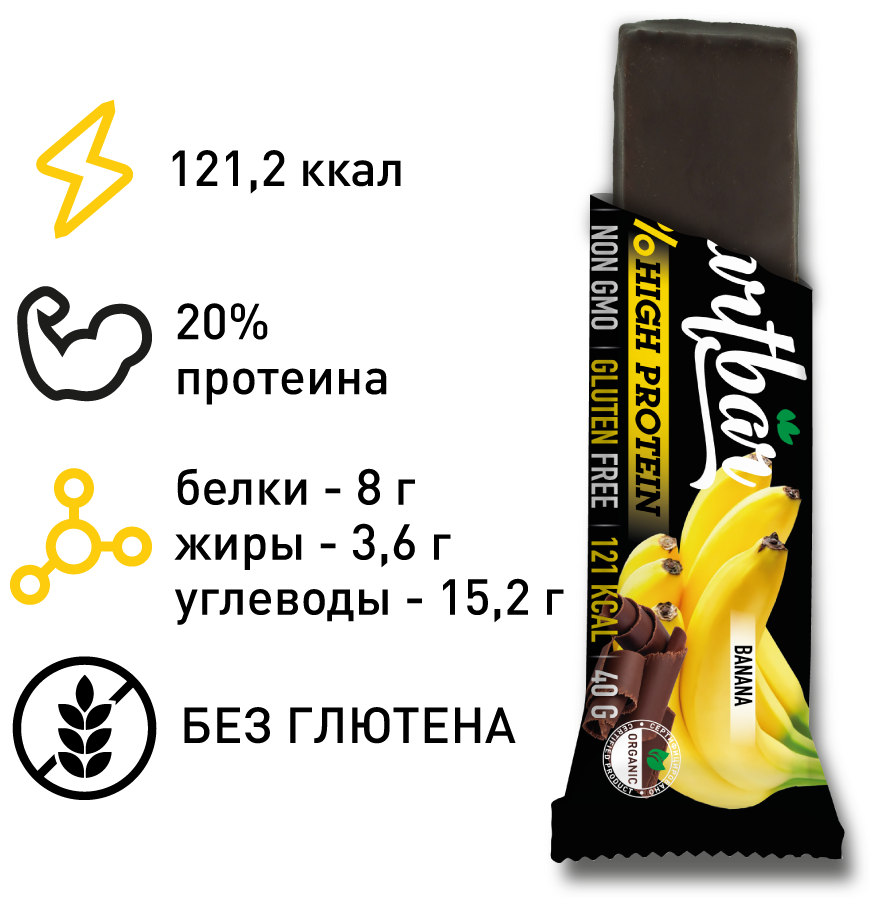 Протеиновый батончик Smartbar Protein 20% "Банан в темной глазури" 40г (25шт) - фотография № 2