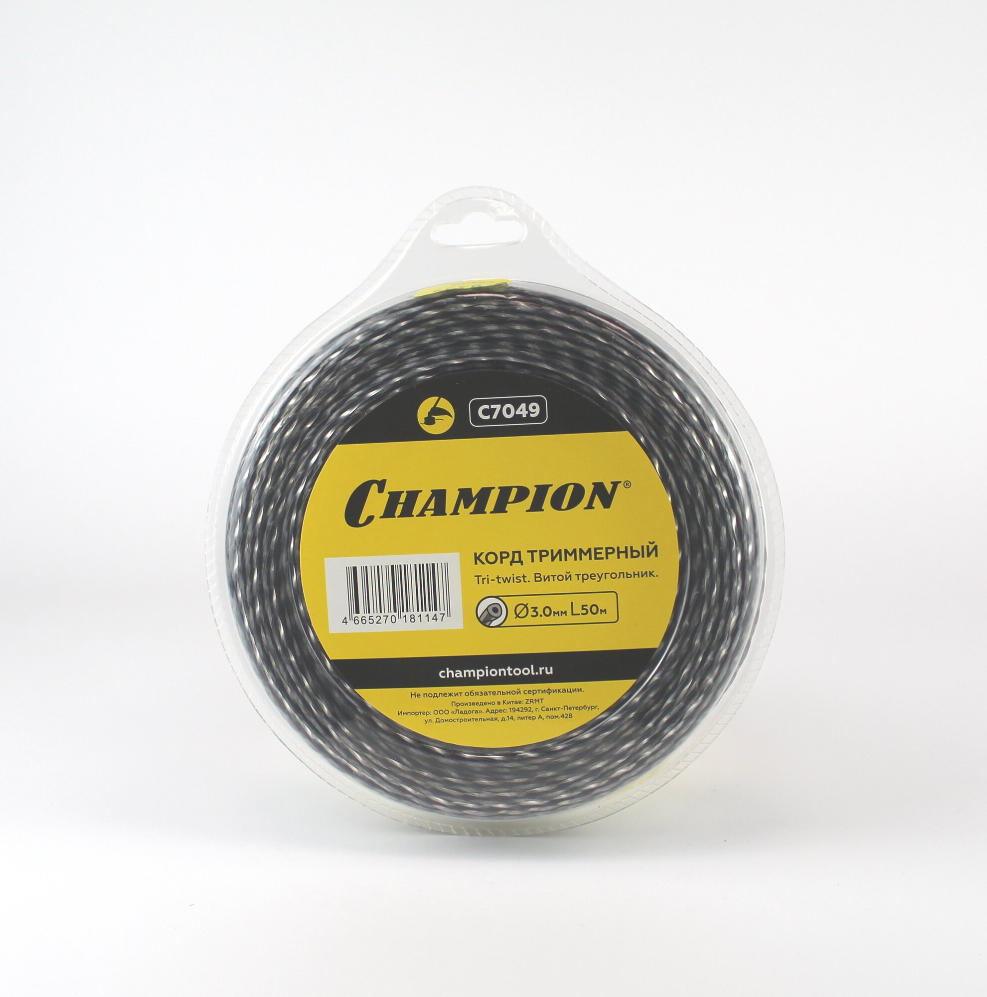 Леска для триммера Champion Корд трим. Tri-twist 3.0мм*50м (витой треугольник) C7049