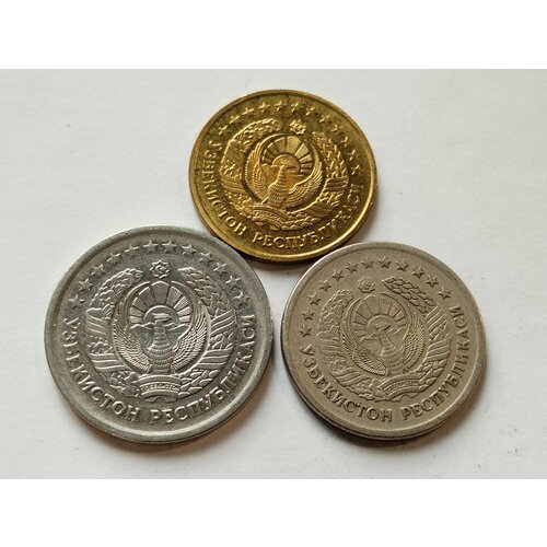 Узбекистан набор из 3 монет. 5, 10 сум, 5 тийин. Из обращения. подарочный набор из 6 ти монет 1 3 5 10 20 50 тийин узбекистан 1994 г в состояние unc
