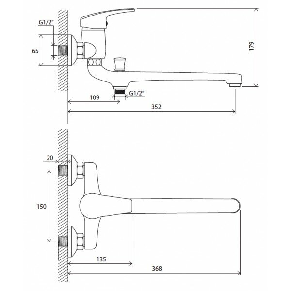 Rosa RS 051.00/150 X07P002 Смеситель для ванны/душа (1/2", однозахватный, картридж) Ravak - фото №9