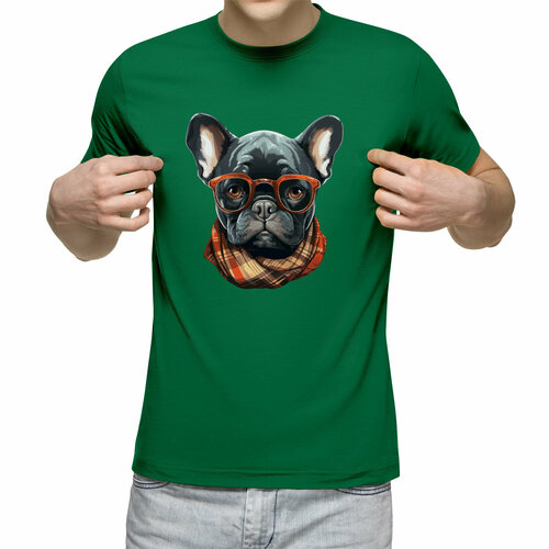 мужская футболка mr bulli французский бульдог в очках собака рисунок l синий Футболка Us Basic, размер S, зеленый
