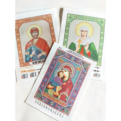 Три схемы бисером иконы Игорь, Дарья, Богородица Донская набор для вышивки бисером святой благоверный князь олег брянский