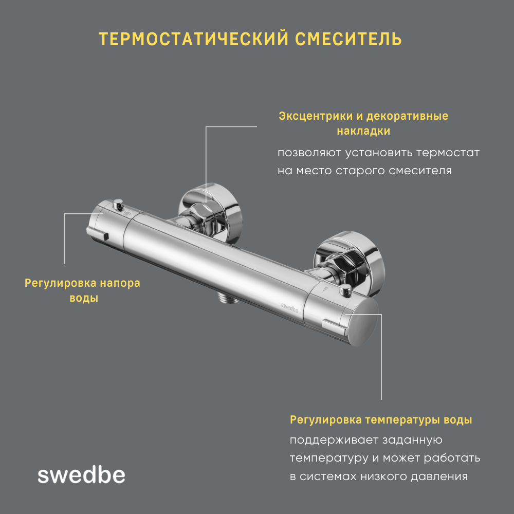 Термостатический смеситель для душа Swedbe - фото №5