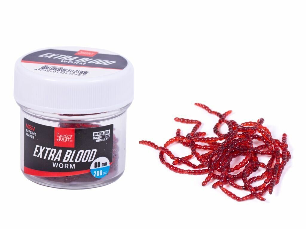 Насадки искусст. съедобн. Lucky John Pro Series EXTRA BLOOD WORM XL мотыль (160шт)