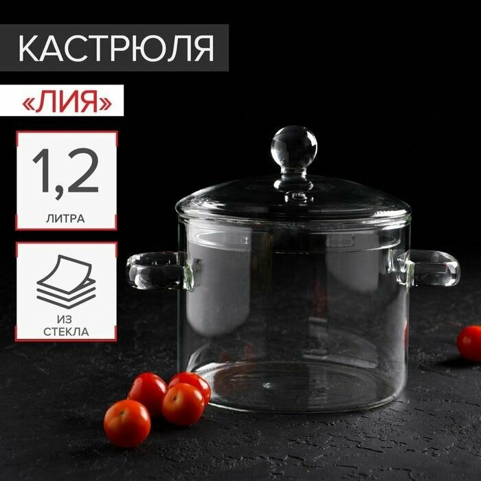 Кастрюля огнеупорная Magistro Лия , 1,2 л, 20 14 см, цвет прозрачный
