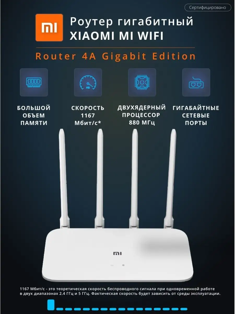 Роутер Wi-Fi Xiaomi 4A Gigabit + качественный переходник в подарок