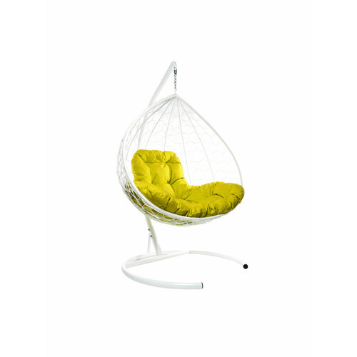 Подвесное кресло M-group XL с ротангом белое жёлтая подушка