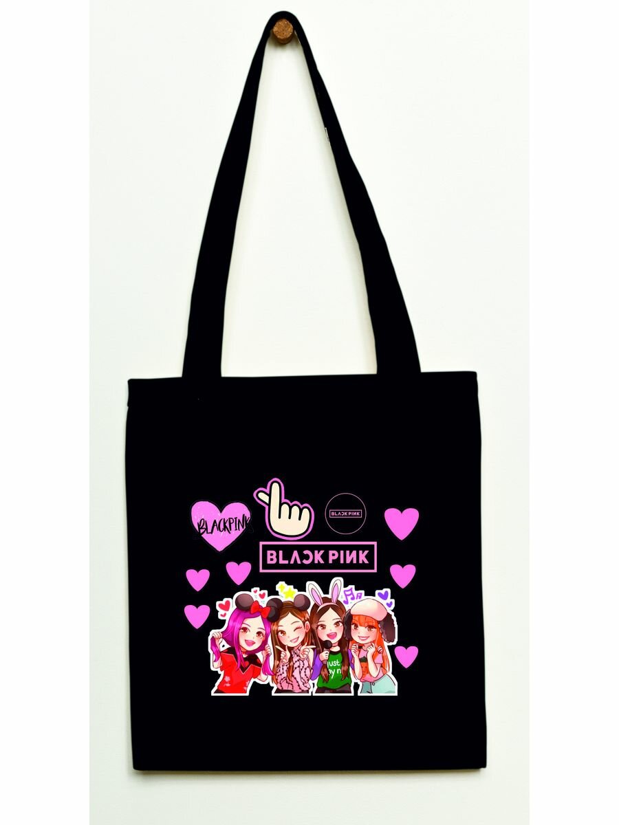 фото Сумка шоппер тканевая с принтом BLACK PINK