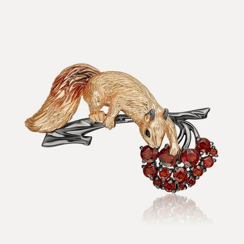 Изображение товара Брошь, комбинированное золото, 585 проба, родирование, эмаль, гранат