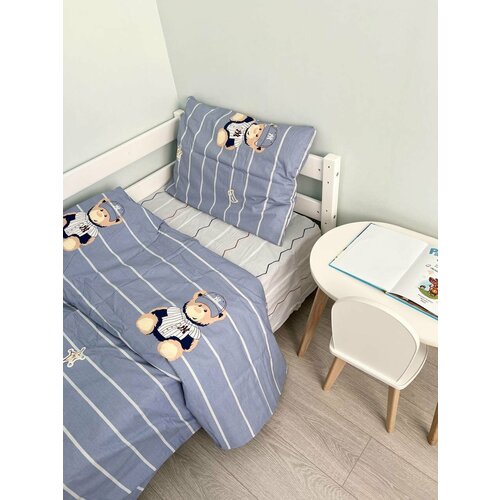 Хлопковое 1.5 спальное постельное бельё из поплина, наволочки 70*70 см Мишки