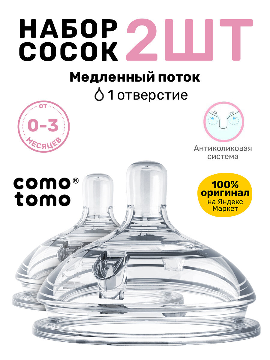 Соска для новорожденных Comotomo Natural Nipple Packs 0-3 набор для бутылочки антиколиковая