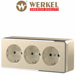 Розетка тройная с заземлением и шторками Werkel Gallant W5073110 шампань рифленый IP20
