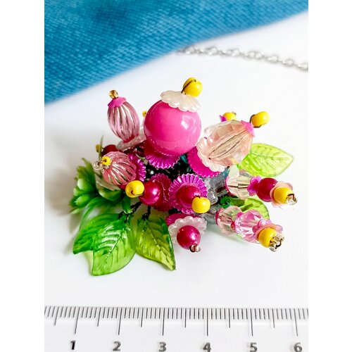 Брошь, голубой, желтый