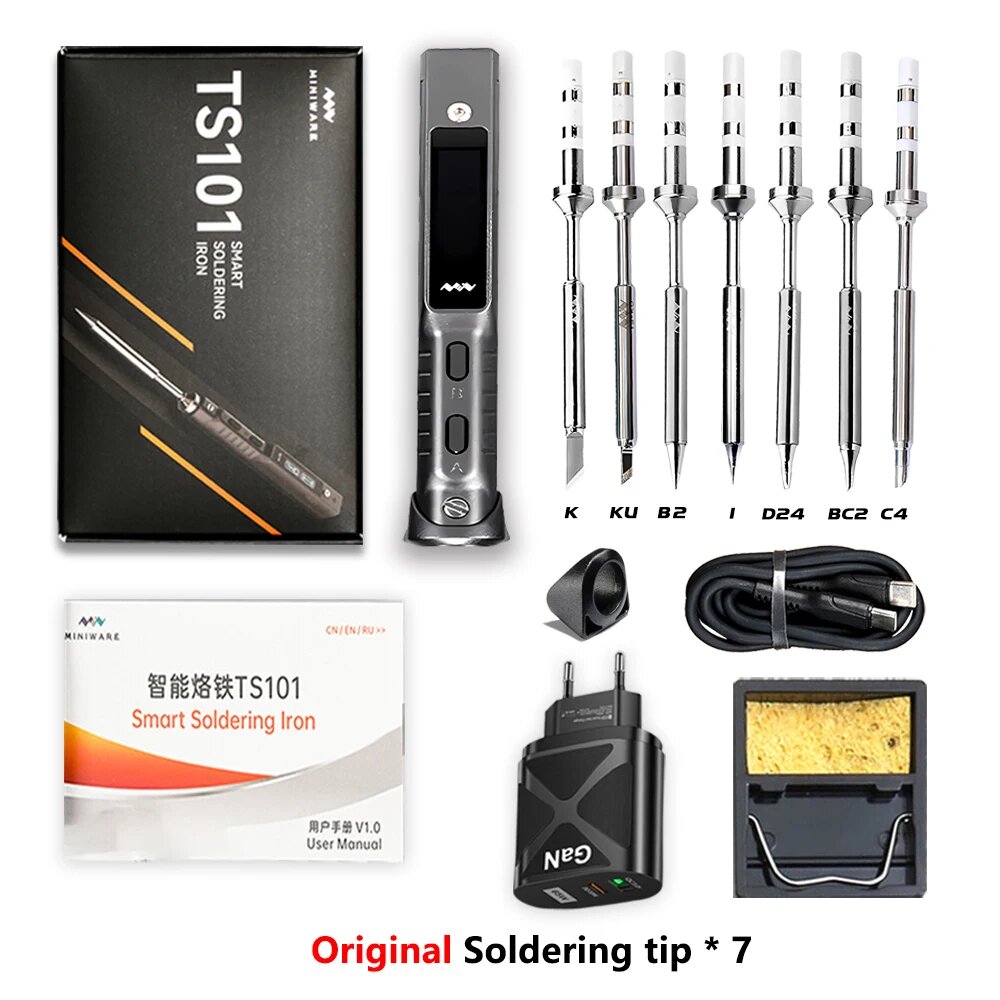 Электрический паяльник MINIWARE TS101 90 Вт, 7tips Set, EU Plug