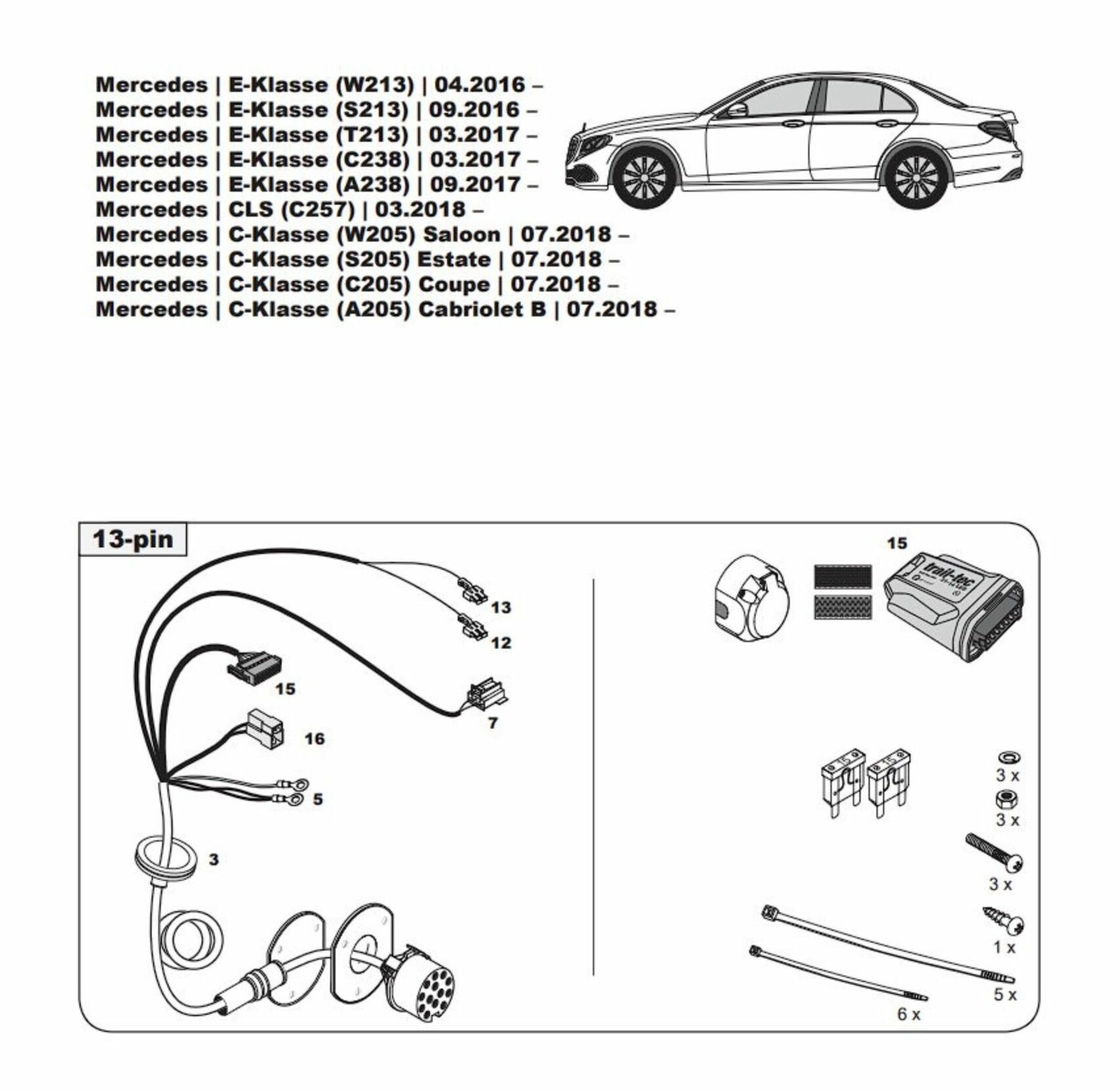 Штатная электрика для фаркопа с розеткой 13-pin, для Mercedes-Benz C-class/CLS-class/E-class, GLC, GLE WYR234213R-T (Trail-Tec)