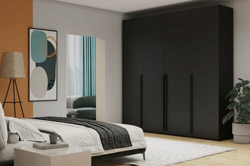 Изображение товара Шкаф распашной МебельЛэнд24 Лорена Пакс - 4 Черный 220x50x250 для одежды четырехдверный