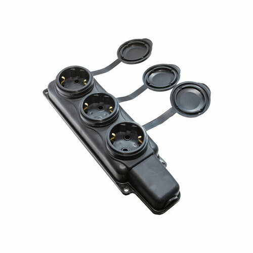 Розетка трёхместная штепсельная переносная РП16-33416А черная IP44 