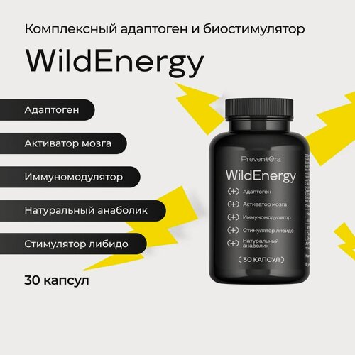 Изображение товара Комплексный адаптоген и биостимулятор WildEnergy PreventEra, стимуляция синтеза белка, повышение иммунитета, увеличение энергии и улучшение когнитивных функций, 30 капсул